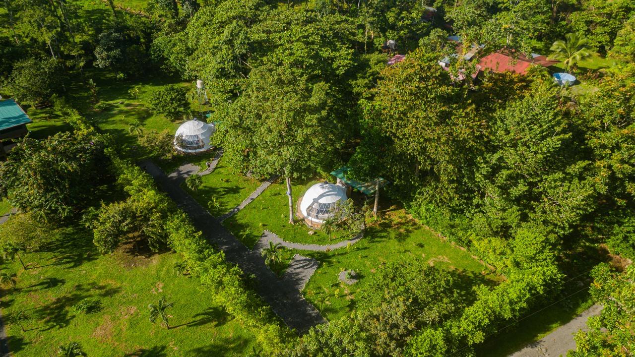 Domos blancos rodeados por el bosque de Río Blanco